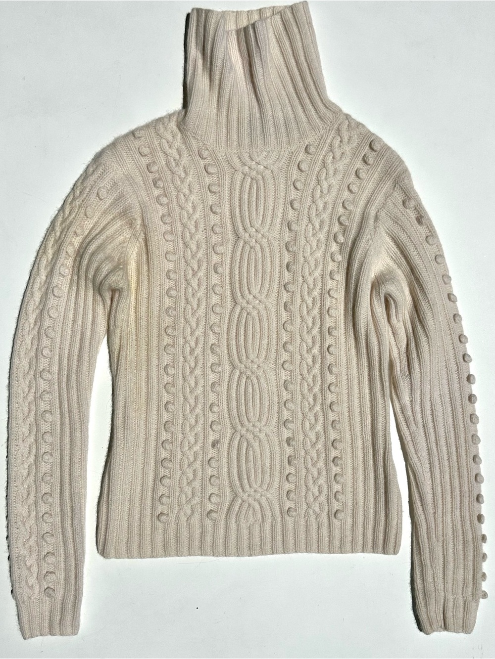 Folio 100% Cashmere Turtleneck Cable Knit Sweater in Cream, L